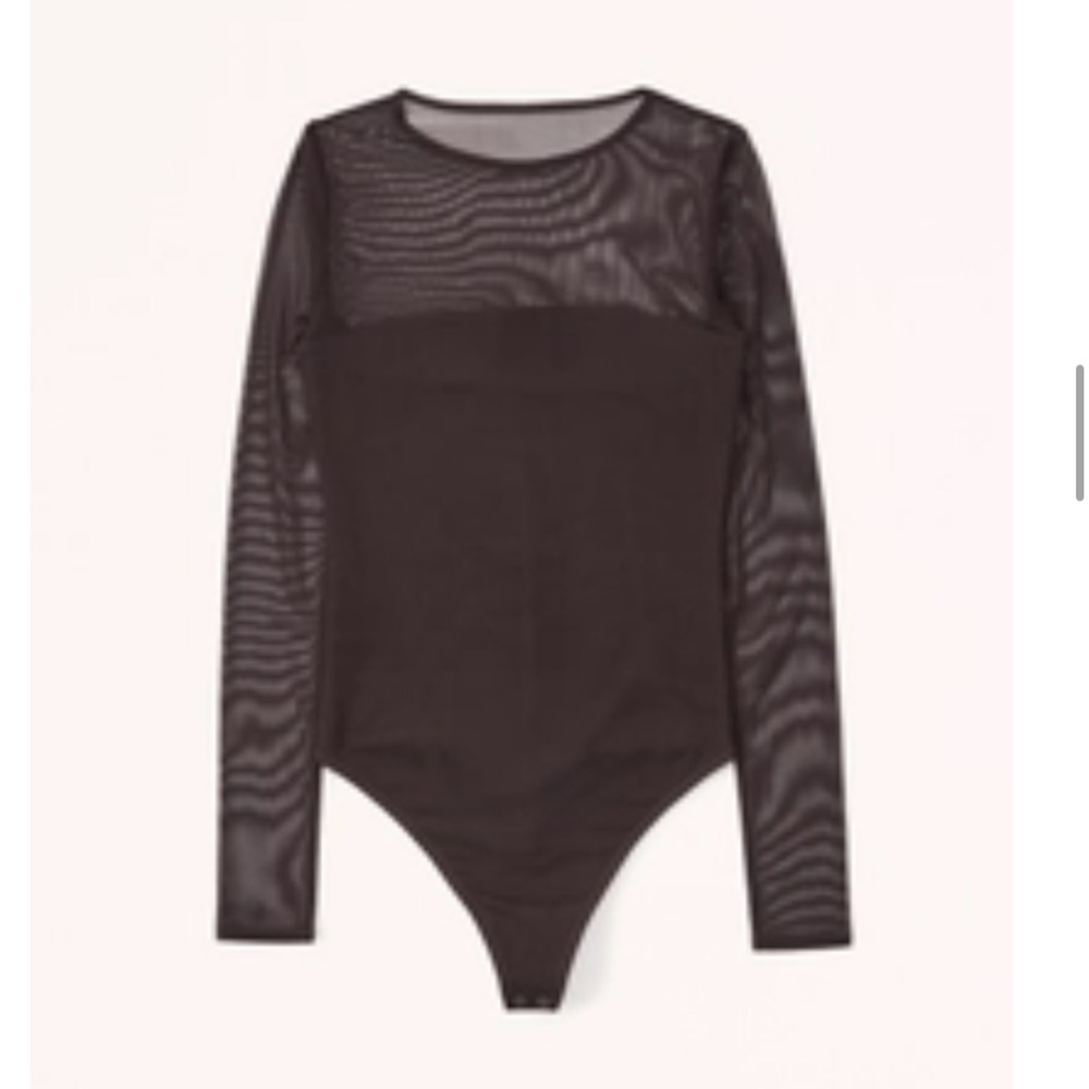 Abercrombie Long-Sleeve Mesh Crew Bodysuit- dark brown